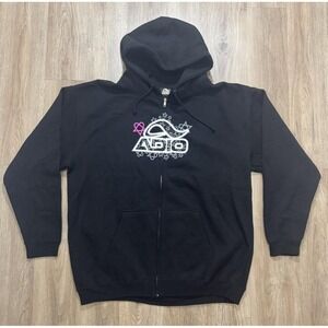 Y2K ADIO Heartagram Skateboarding‎ Black Zip Up Hoodie Size XL